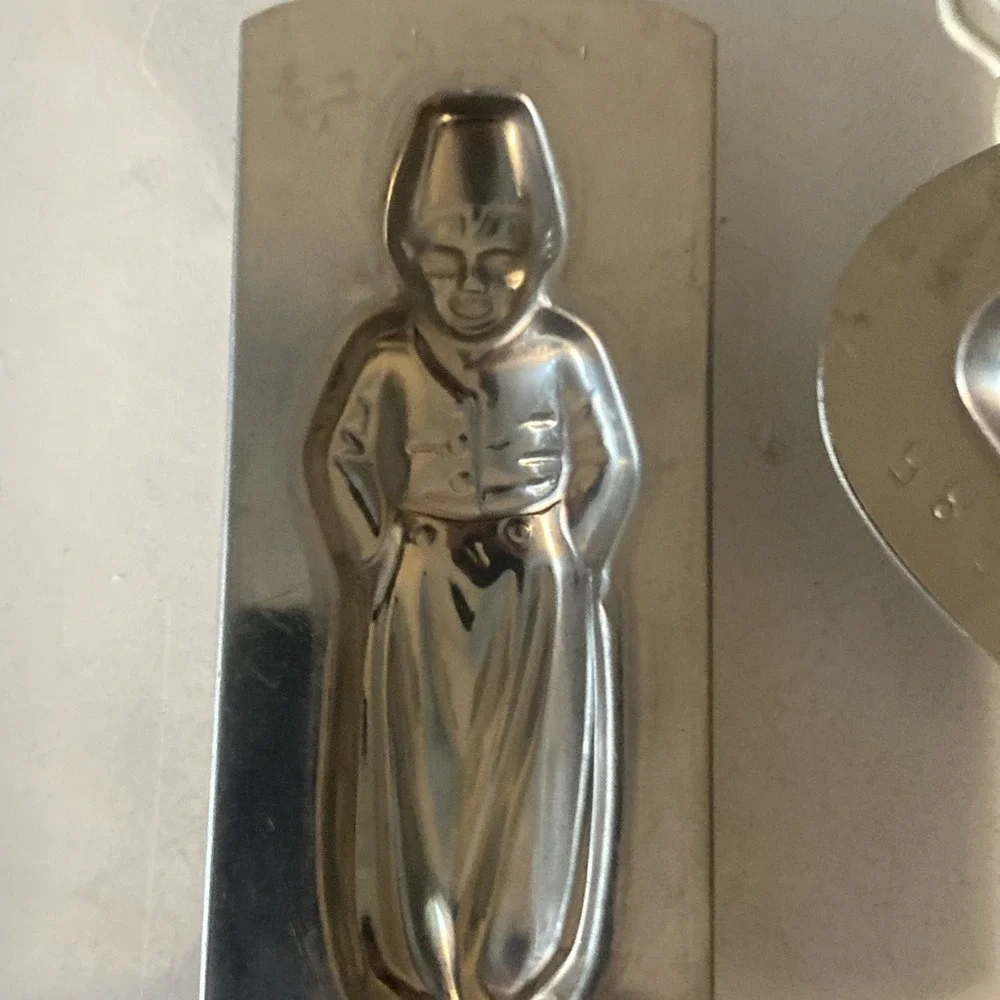 Vintage Wooden Shoe and Dutch Boy Metal 2 Chocolate Candy Molds 15985 Holland 3D
